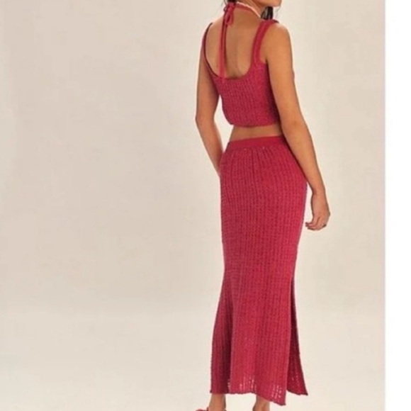 FP Beach Small Set Havana Sweater Set Free People in Love Potion Red Cotton Knit - Picture 3 of 14